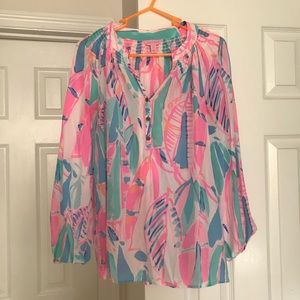 Lilly Pulitzer Elsa silk top Out to Sea MEDIUM